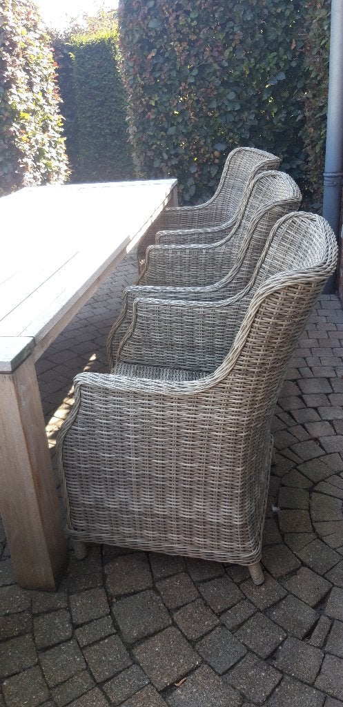 Teac tuintafel met 6 stoelen, Ophalen, Zo goed als nieuw, Vierkant, Hout