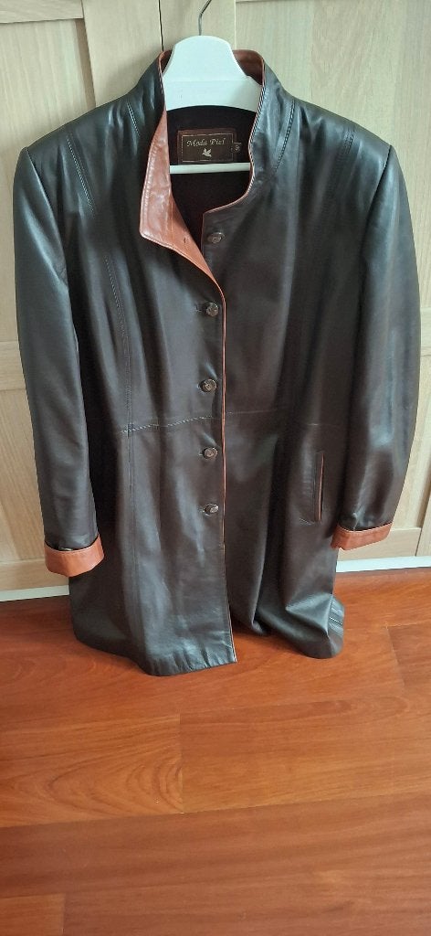 Lederen damesjas,bruin met cognac,maat 50, Ophalen, Bruin, Maat 46/48 (XL) of groter, Zo goed als nieuw