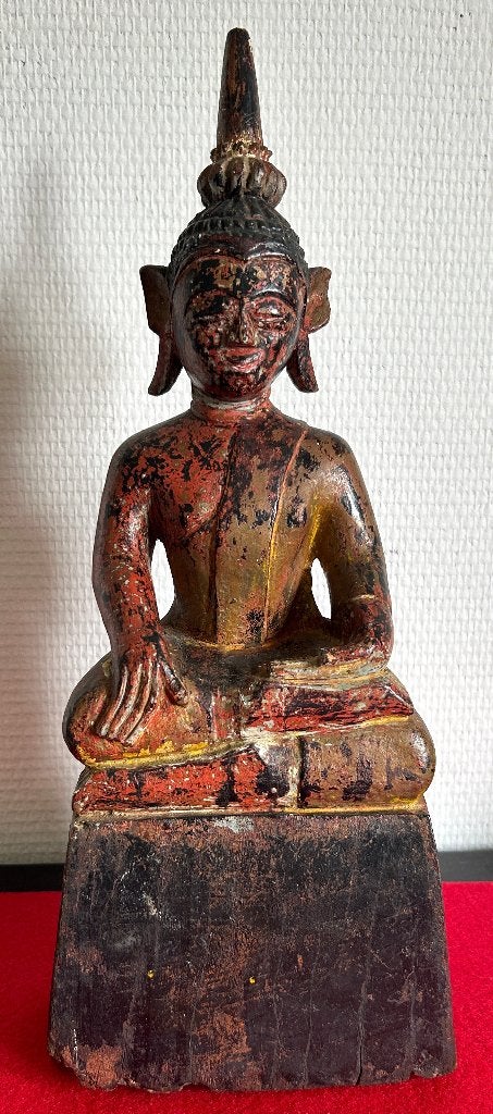 Ancien Bouddha en Bois Polychrome du Laos 19ème Siècle, Antiquités & Art, Art | Art non-occidental, Enlèvement ou Envoi, Bois