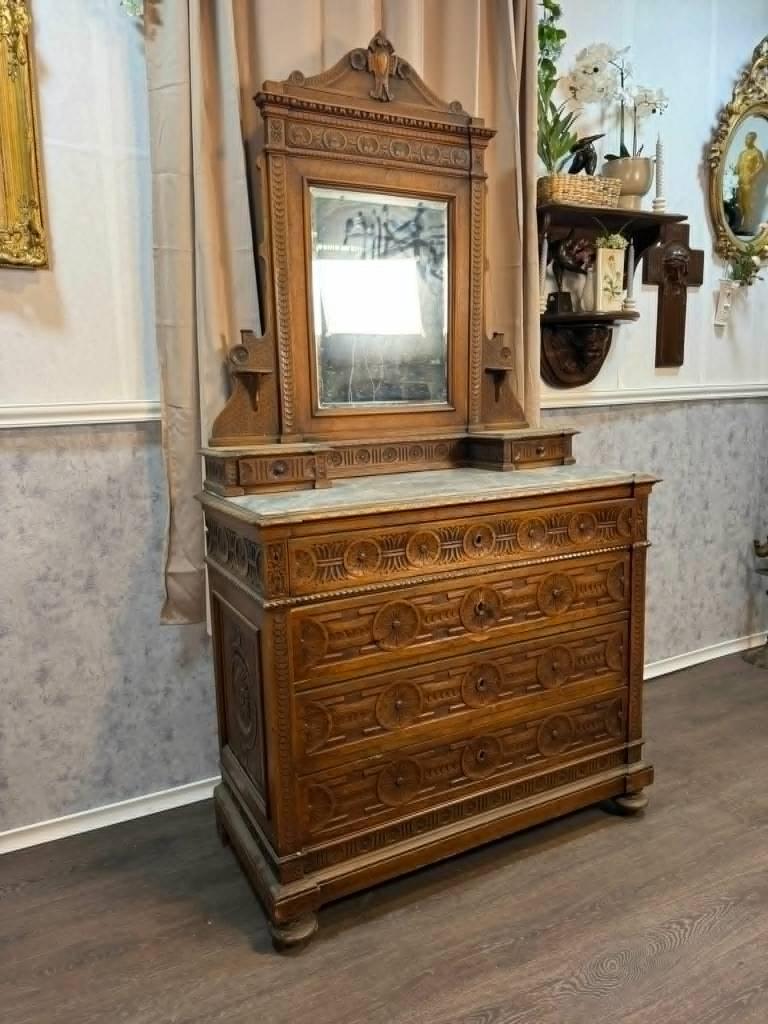 Gesneden commode met spiegel (146032), Huis en Inrichting, Ophalen of Verzenden