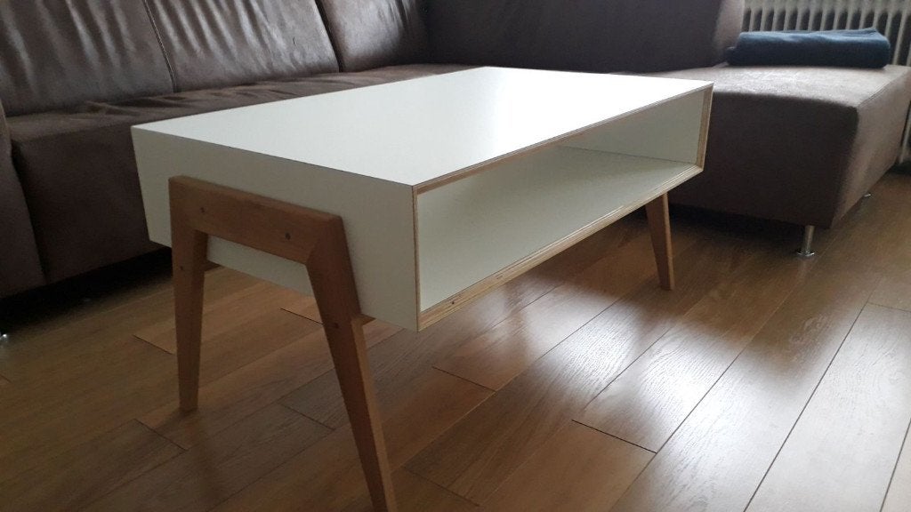 Salontafel tafel jaren 60 vintagestijl wit op maat., Huis en Inrichting, Tafels | Salontafels, Ophalen, Nieuw, Eikenhout