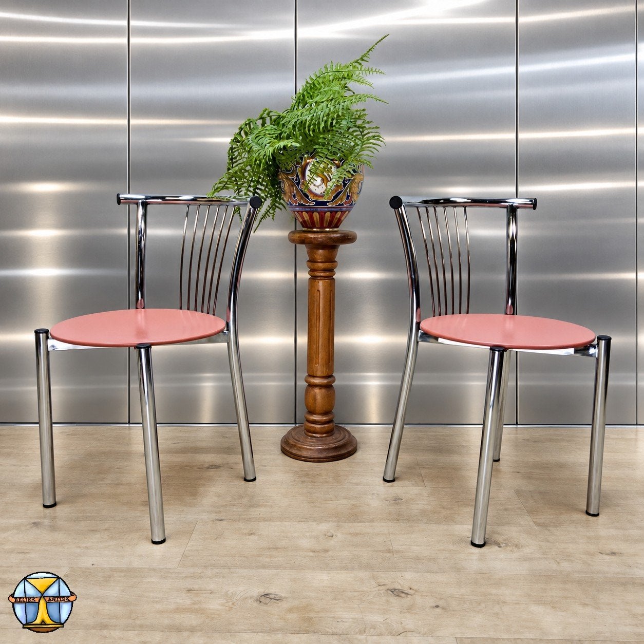 Set 2x Vintage Itiliaanse Calligaris CERCHIO stoelen (chroom, Antiek en Kunst, Ophalen of Verzenden
