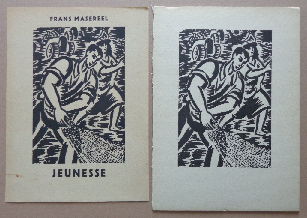 FRANS MASEREEL / JEUNESSE / 2x ZW-W HOUTSNEDE / 28x20cm 1948, Antiquités & Art, Art | Lithographies & Sérigraphies, Édition limitée