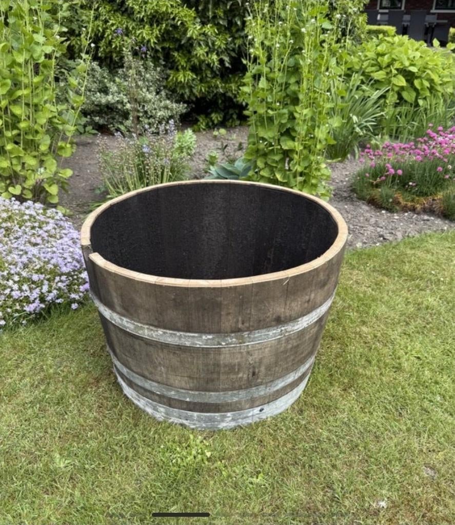 Bloembak stevig eiken vat, Tuin en Terras, Ophalen of Verzenden, Hout, Tuin