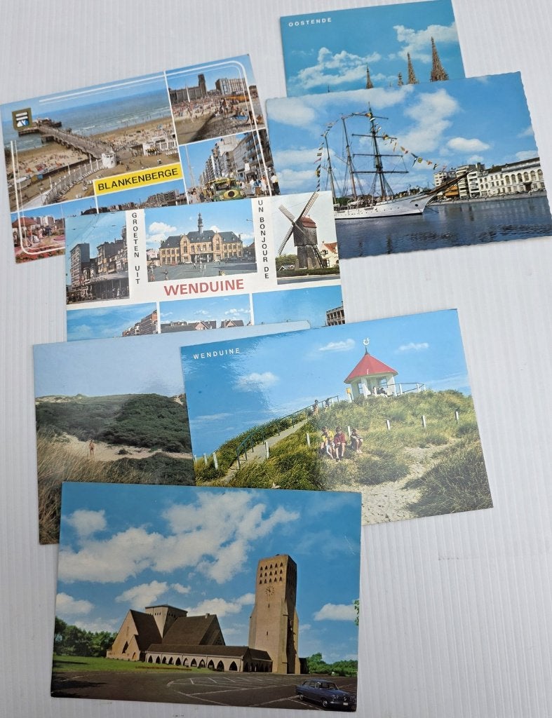10 oude postkaarten v badplaatsen, eind jaren 60, begin 70, Ophalen of Verzenden, 1960 tot 1980, Ongelopen, West-Vlaanderen