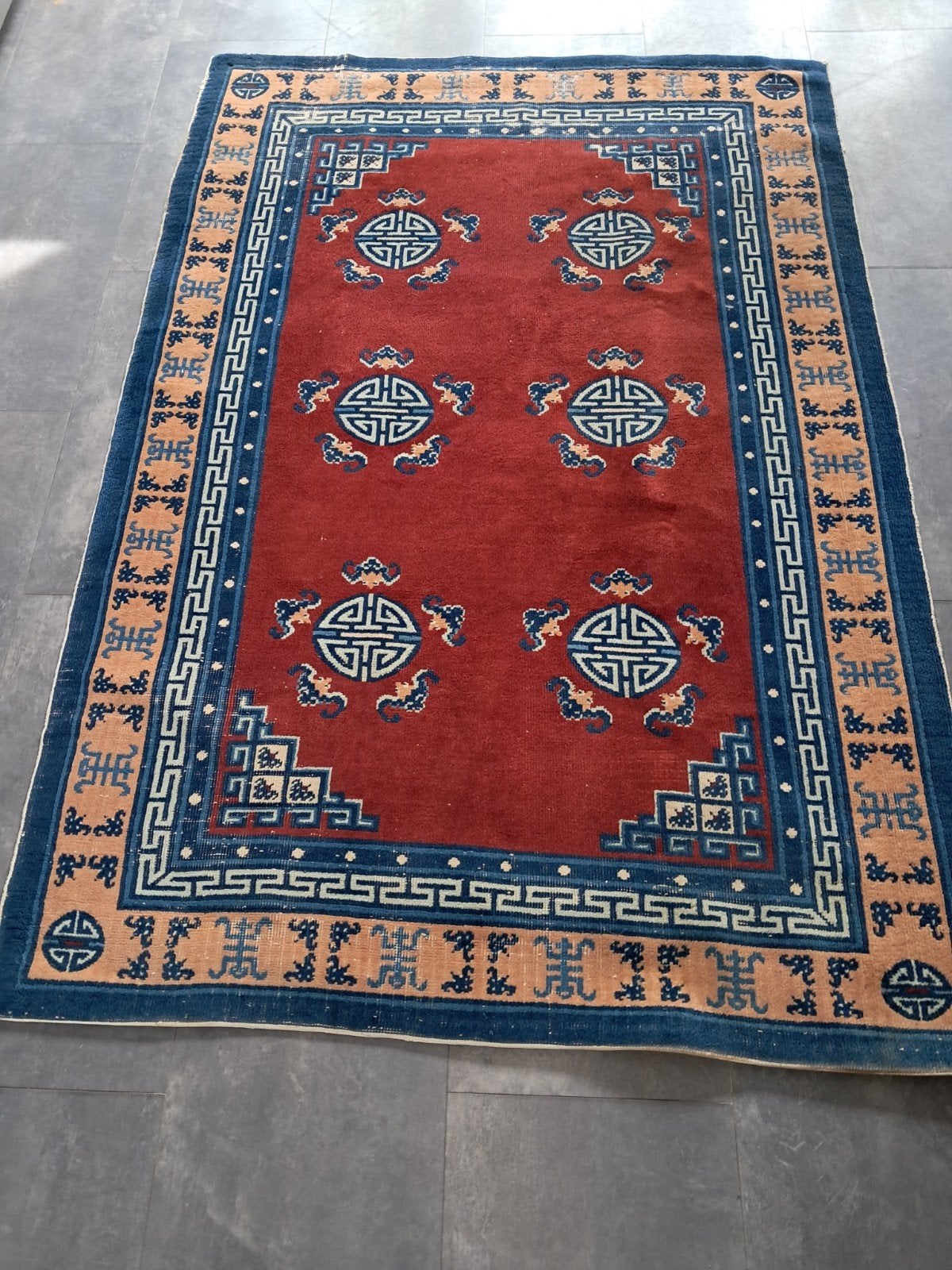 Tapis traditionnel chinois vintage / patiné (125 x 185 cm), Rouge, 150 à 200 cm, 100 à 150 cm, Enlèvement