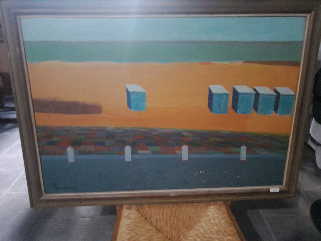 Tableau signé Fernando – Plage moderne, Antiquités & Art, Peinture à l'huile, Bois, Enlèvement, Paysage