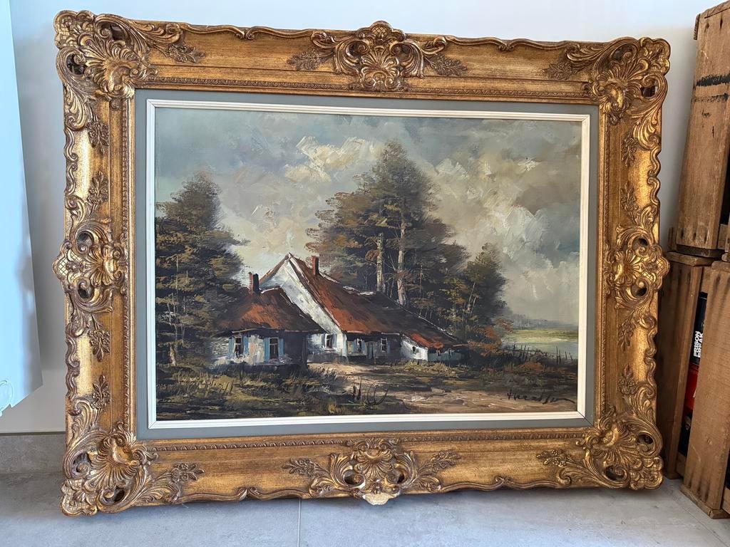 Olieverfschilderij plattelandsleven, Antiek en Kunst, Ophalen