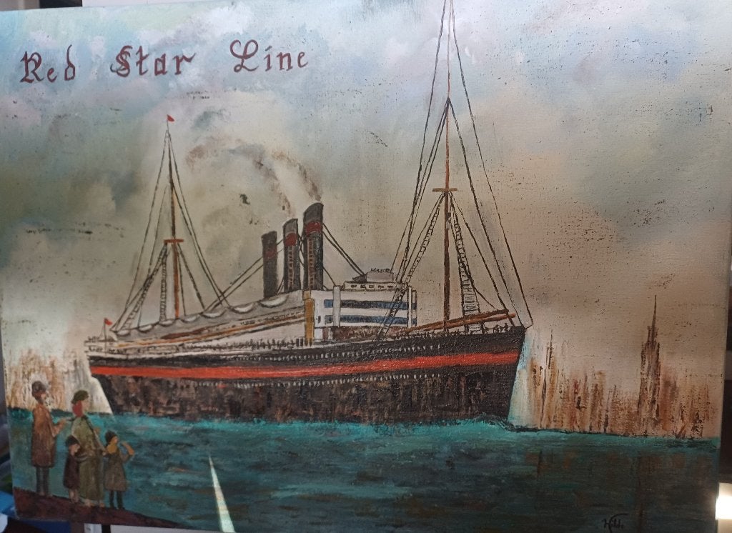 Schilderij 'Red Star Line' olieverf, nieuw., Antiquités & Art, Art | Peinture | Moderne, Enlèvement, Peinture à l'huile