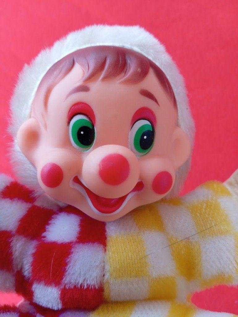 Ancienne Poupée en peluche avec tête de clown / Vintage, Collections, Enlèvement ou Envoi, Utilisé, Poupée