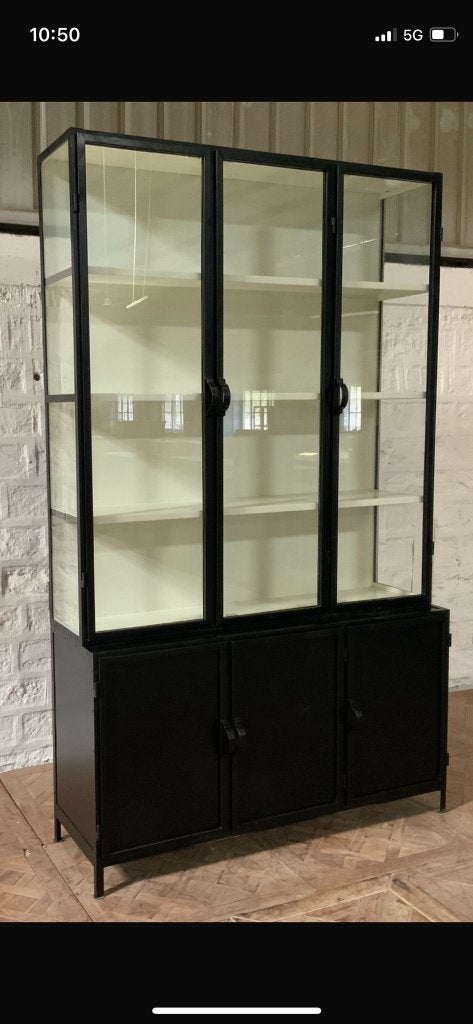 BUFFETKAST  exclusief zwart metaal glas 142 cm breed actie, Neuf, 25 à 50 cm, Verre, Moins de 150 cm