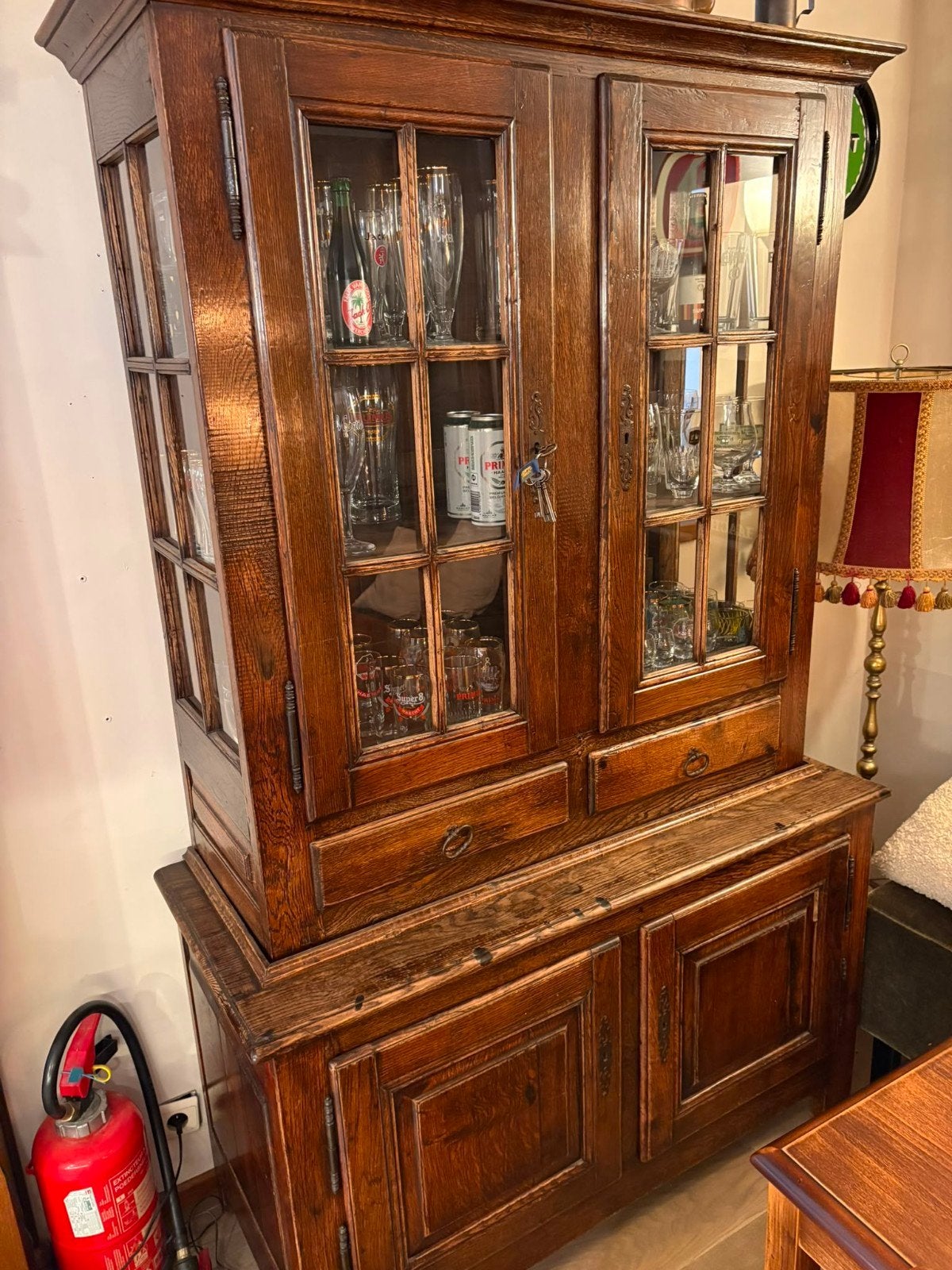 Vitrine eike kast (zonder inboedel), Ophalen, 100 tot 150 cm, 200 cm of meer, Eikenhout
