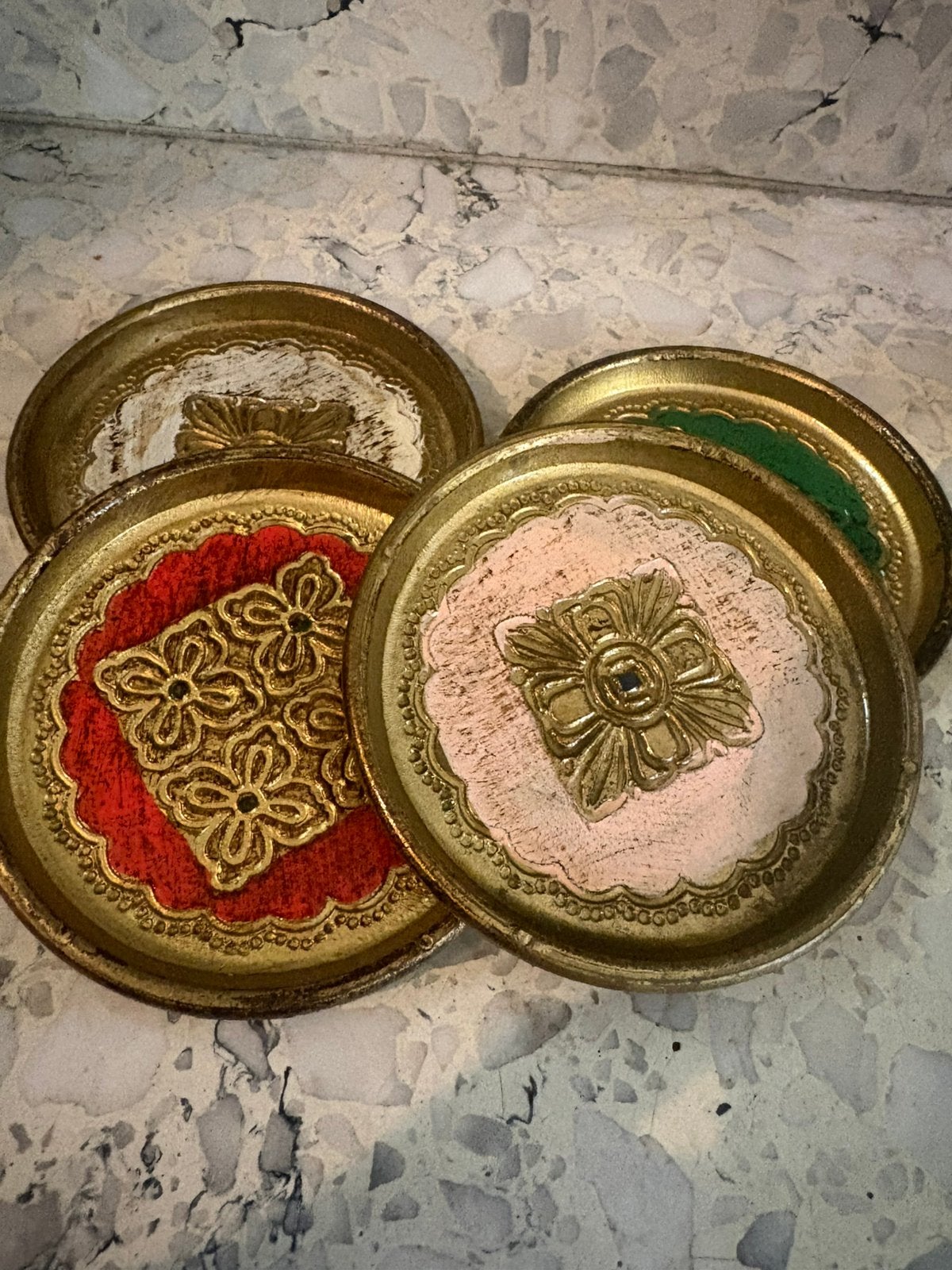 Set 4 vintage Florentijnse glasonderzetters, Ophalen, Zo goed als nieuw