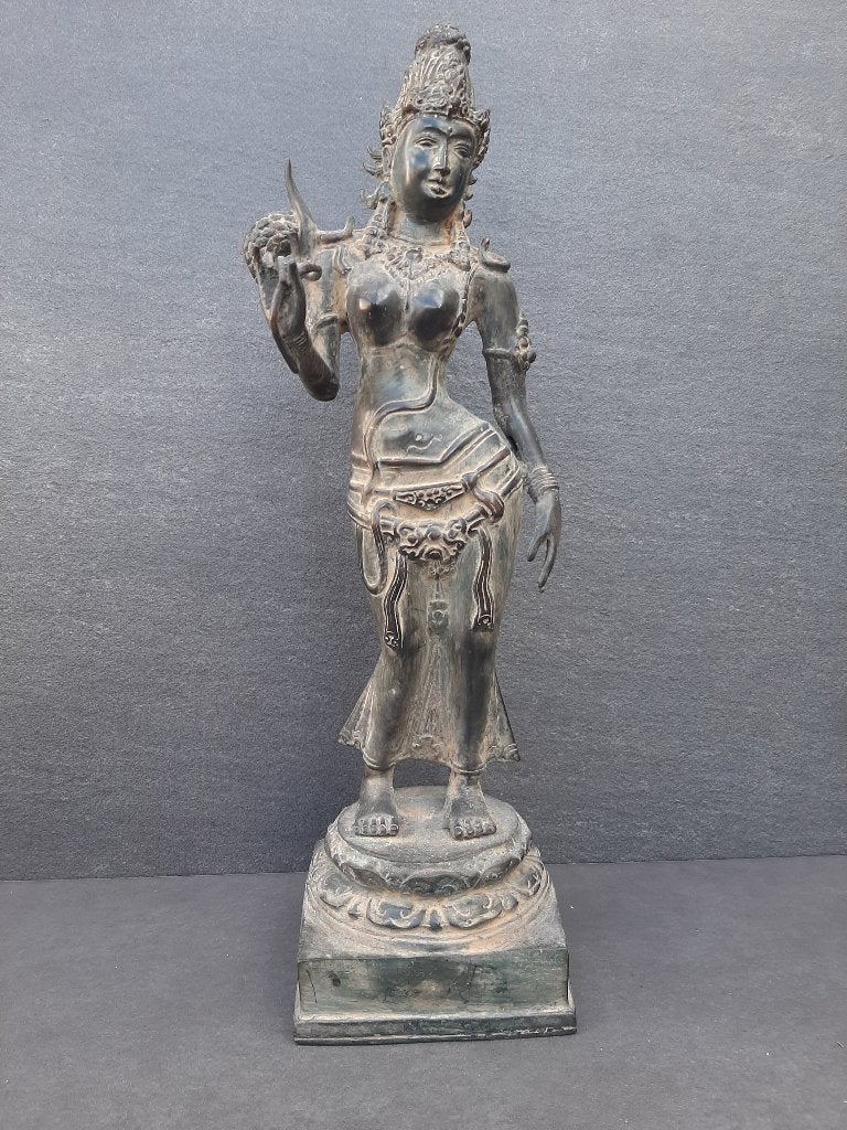 Statue en bronze / Lakshmi / Déesse Sri / Indonésie / Inde, Antiek en Kunst, Kunst | Niet-Westerse kunst, 38 cm, India, Ophalen of Verzenden