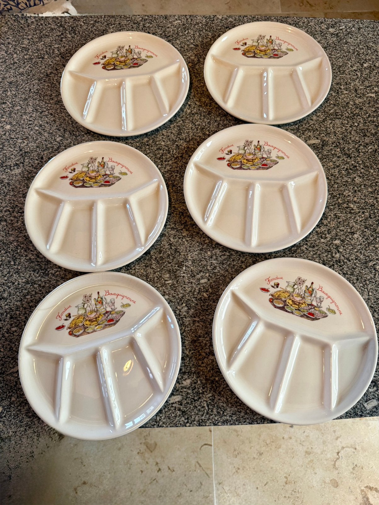 Set de 6 assiettes à fondue vintage, Antiquités & Art, Antiquités | Services (vaisselle) complet, Enlèvement ou Envoi