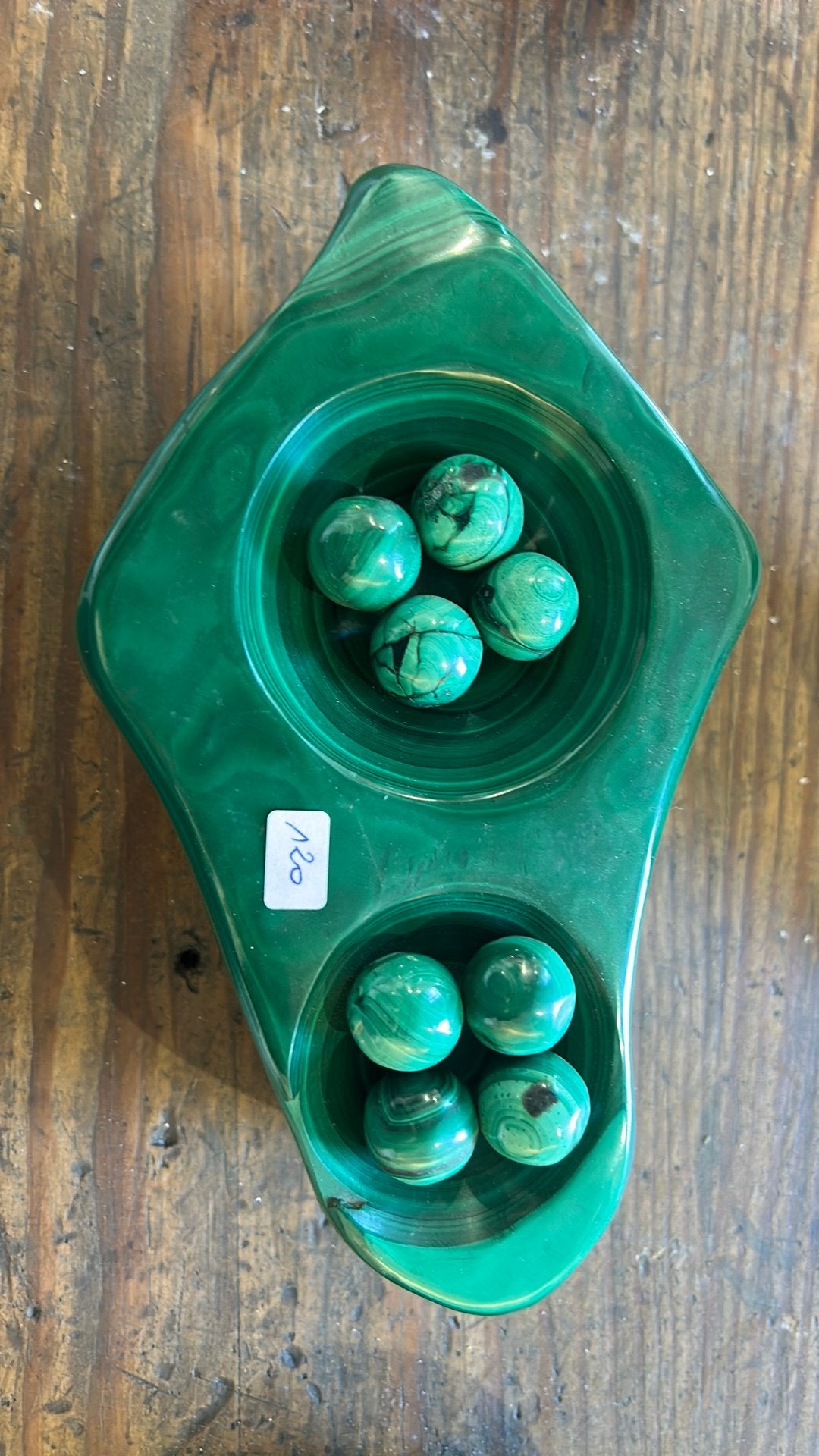 vide-poche et ses petites billes en malachite verte, Collections, Enlèvement ou Envoi, Minéral