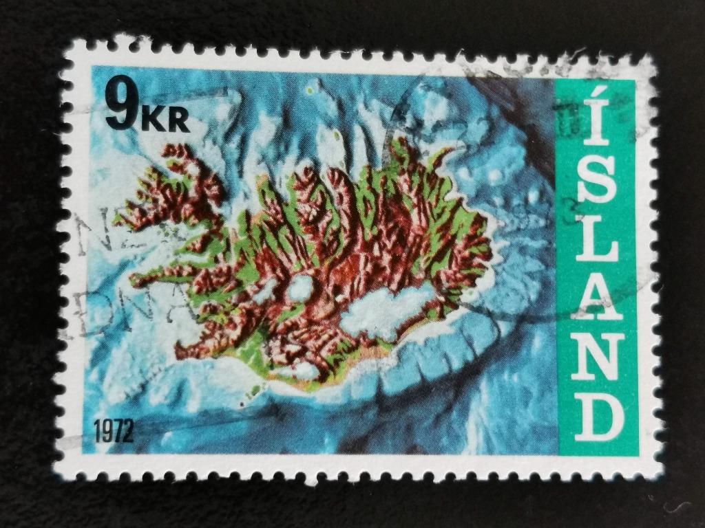 Ijsland 1972 - Ijsland en de continentale plaat - landkaart, Ophalen of Verzenden, IJsland, Gestempeld