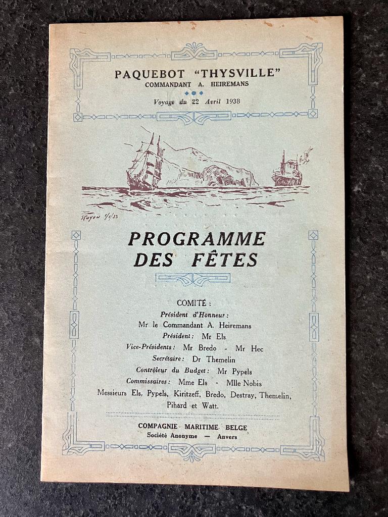 Feestmenu Thysville 1938, Verzenden
