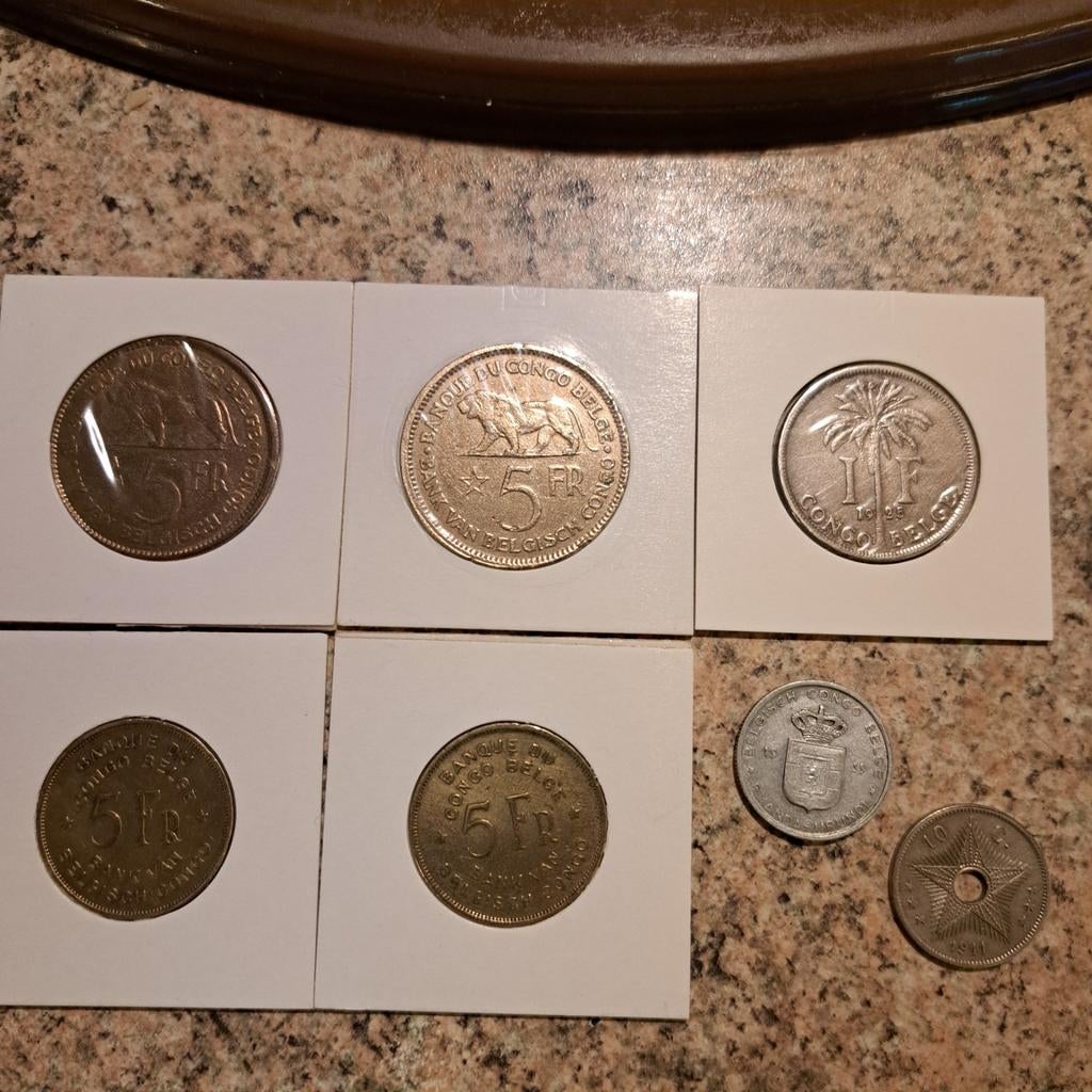 lot 7 stuks munten belgisch congo, Ophalen