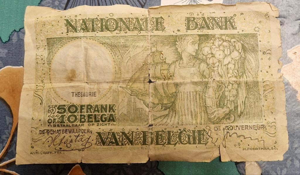 50 frank biljet of 10 Belga. België. 03-06-1938, Enlèvement ou Envoi