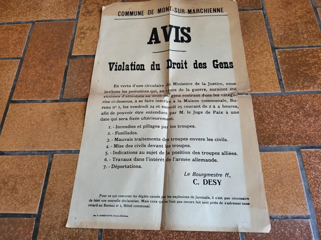 avis population Mont-sur-Marchienne, Belgique 1WW, Enlèvement ou Envoi