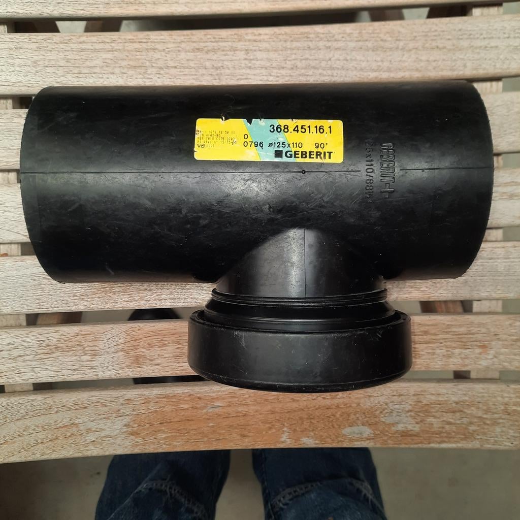 Geberit  PE fitting toezichtstuk 90 met rond deksel 125, Ophalen, Afvoer