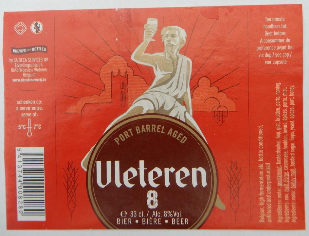 Étiquette de bière Vleteren 8 Port Br. AS DECA Serv. (9f5), Envoi, Utilisé