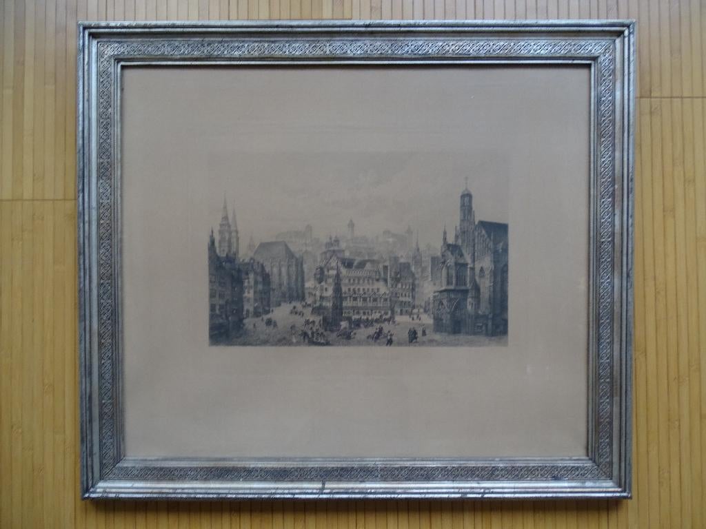 Grand cadre Art Deco - Marché de Nuremberg, Enlèvement ou Envoi, Utilisé, Bois, 75 à 100 cm