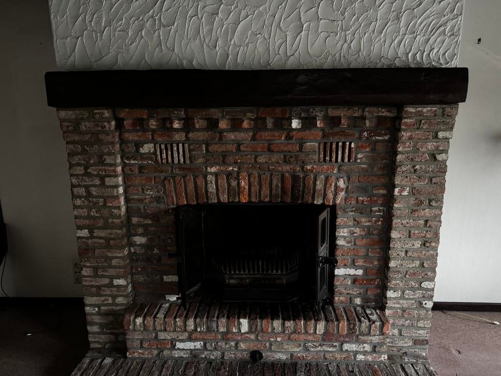 Haard hout met eiken balk, Enlèvement, Utilisé, Encastré, Cheminée au bois