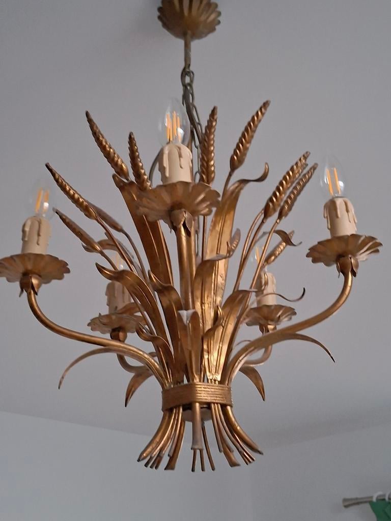 Lustre vintage métal Style Coco Chanel • 5 lumières • déc, Enlèvement ou Envoi