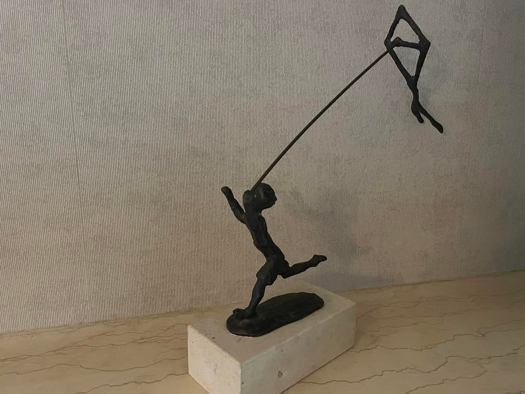Belle statue en bronze sur socle (Aviateurs), Antiquités & Art, Envoi, Bronze