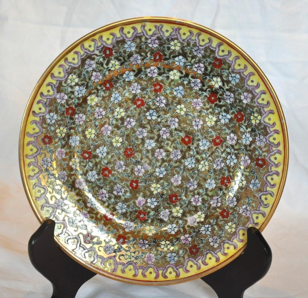 assiette asiatique macau dorée et fleur, Antiek en Kunst, Ophalen of Verzenden