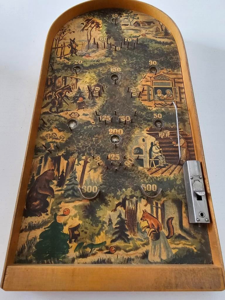 Vintage houten pinball knikkerspel sprookjesbos jaren 40
Afm, Antiek en Kunst, Ophalen of Verzenden