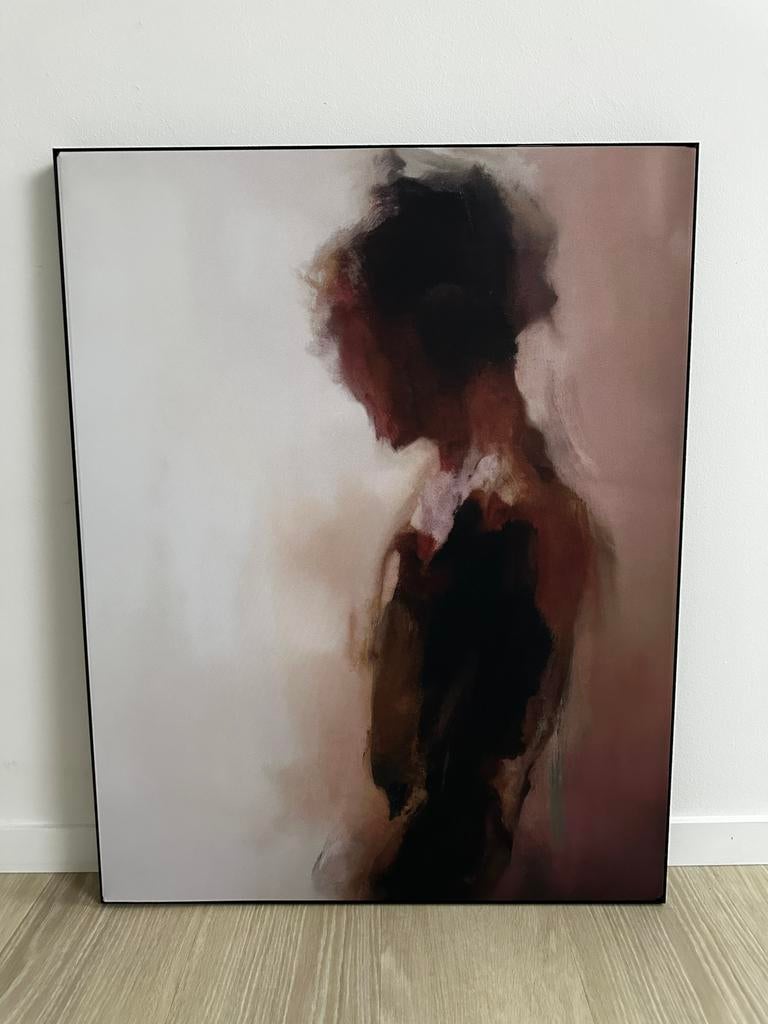 Abstract portret in aardetinten incl ophangsysteem 55x70 cm, Antiek en Kunst, Kunst | Schilderijen | Abstract, Ophalen