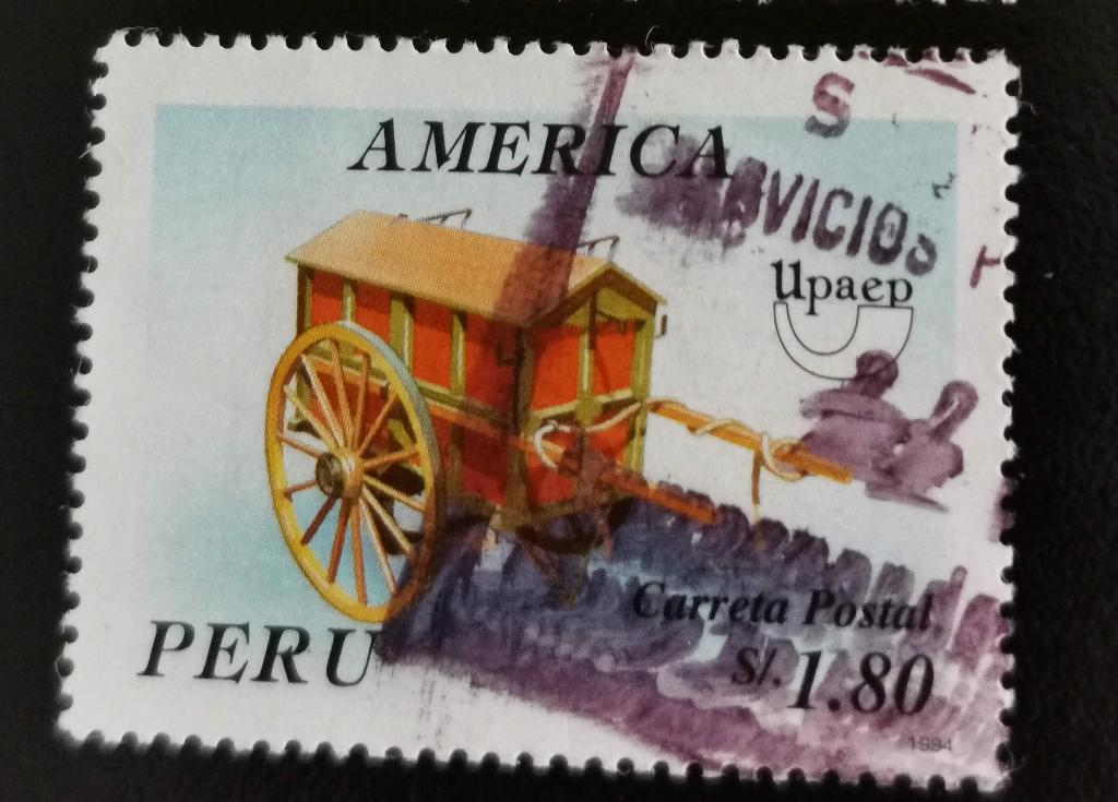 Peru 1995 - posttransport - antieke postkar, Ophalen of Verzenden, Gestempeld, Zuid-Amerika