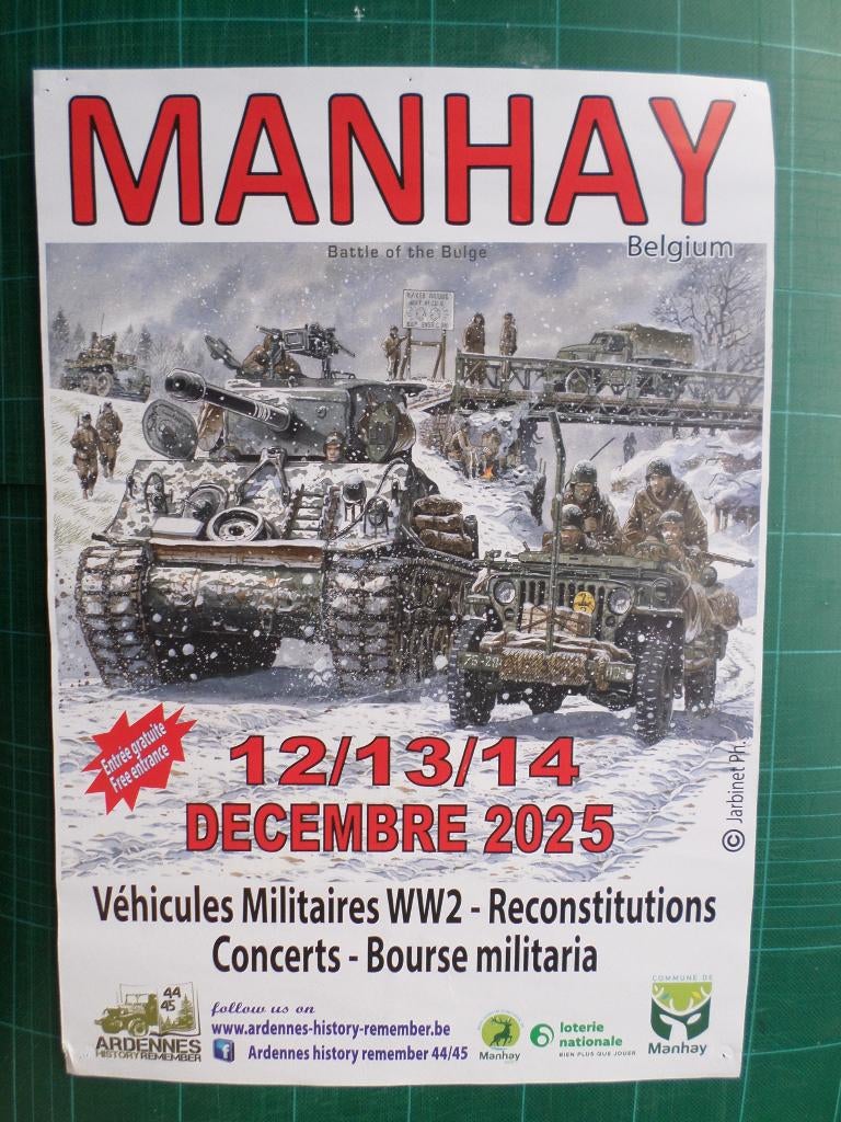 Manhay véhicules militaires - affiche 40x30 - 2025, Collections, Posters & Affiches, Comme neuf, Autres sujets/thèmes, A1 jusqu'à A3