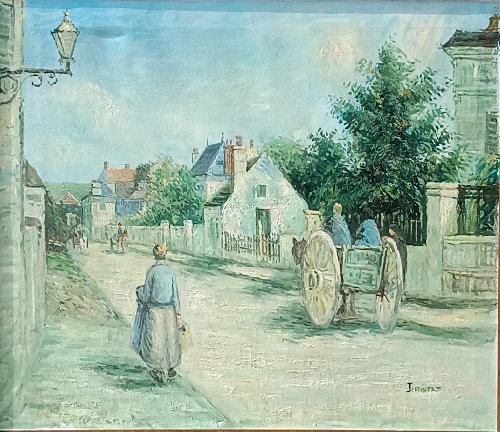 J. Tristat ???: Dorpstafereel (O/D, 78 x 69 cm), Enlèvement ou Envoi