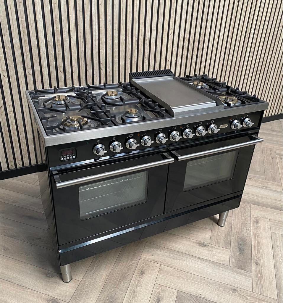 Luxe Zwart Hoogglans Boretti Fornuis Gas/Electro + Frytop, Elektronische apparatuur, Fornuizen, Warmhoudplaat, 60 cm of meer, Ophalen of Verzenden