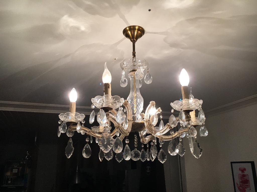 Kristallen kroonluchter met 6 armen, Huis en Inrichting, Lampen | Kroonluchters, Ophalen, Gebruikt, Glas