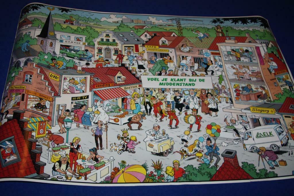 Vandersteen figuren poster 40x70 cm , Middenstand.1989, Enlèvement ou Envoi, Bob et Bobette, Utilisé, Image, Affiche ou Autocollant