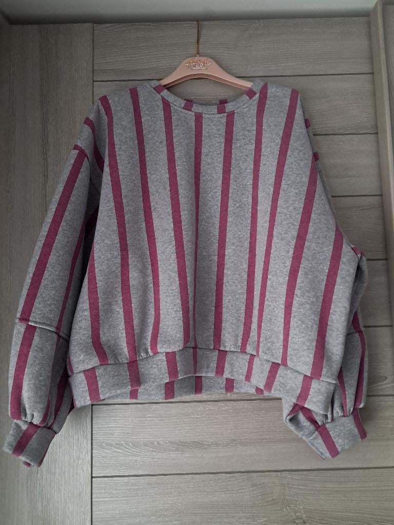Sweater one size stripes grey/plum, Kleding | Dames, Truien en Vesten, Zo goed als nieuw, Ophalen of Verzenden