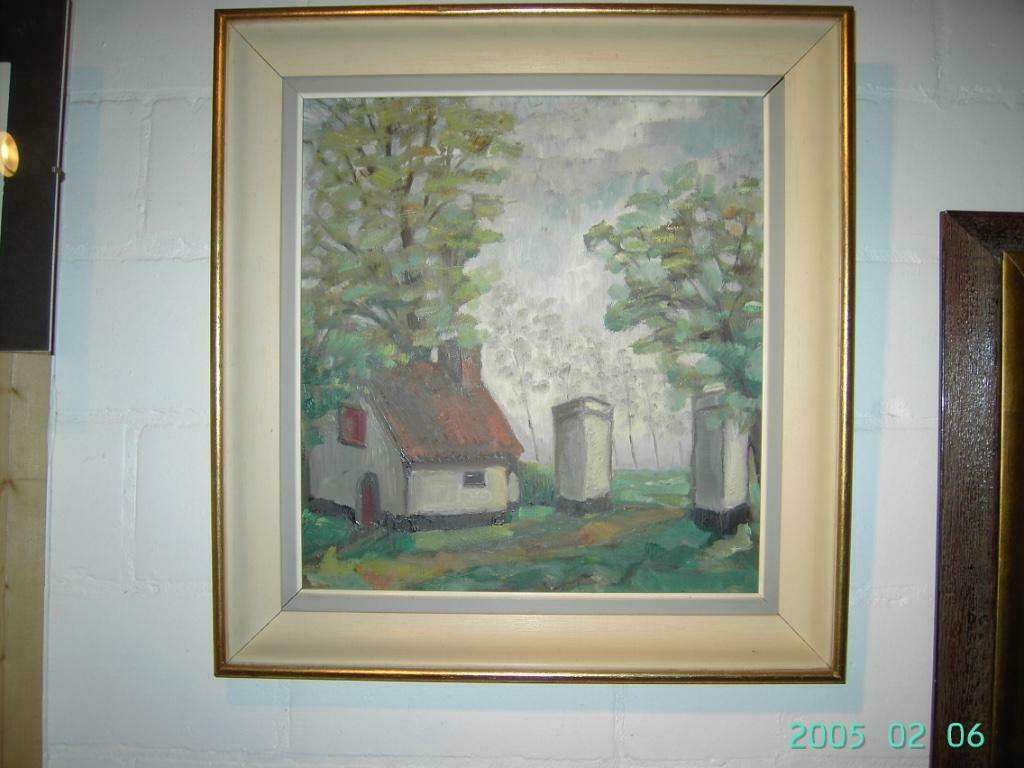 Oud schilderij met kader (55 x 55), Antiek en Kunst, Kunst | Schilderijen | Klassiek, Ophalen of Verzenden