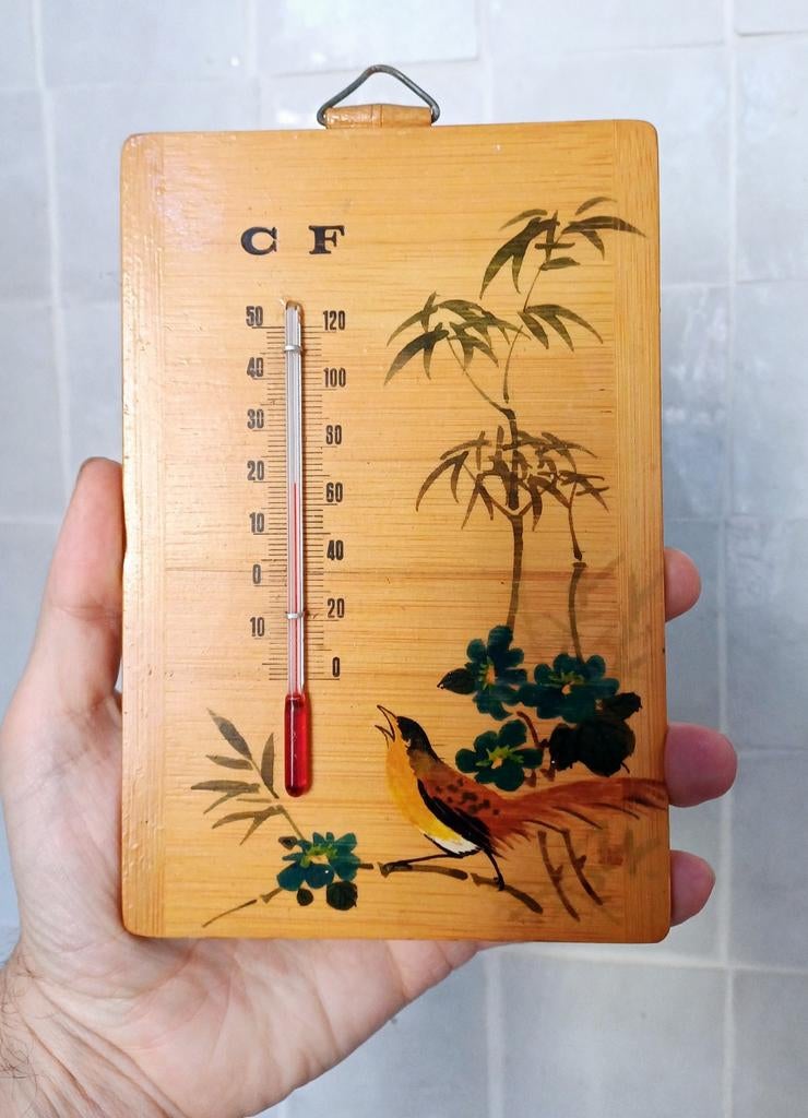 Vintage bamboo thermometer, Ophalen of Verzenden, Zo goed als nieuw