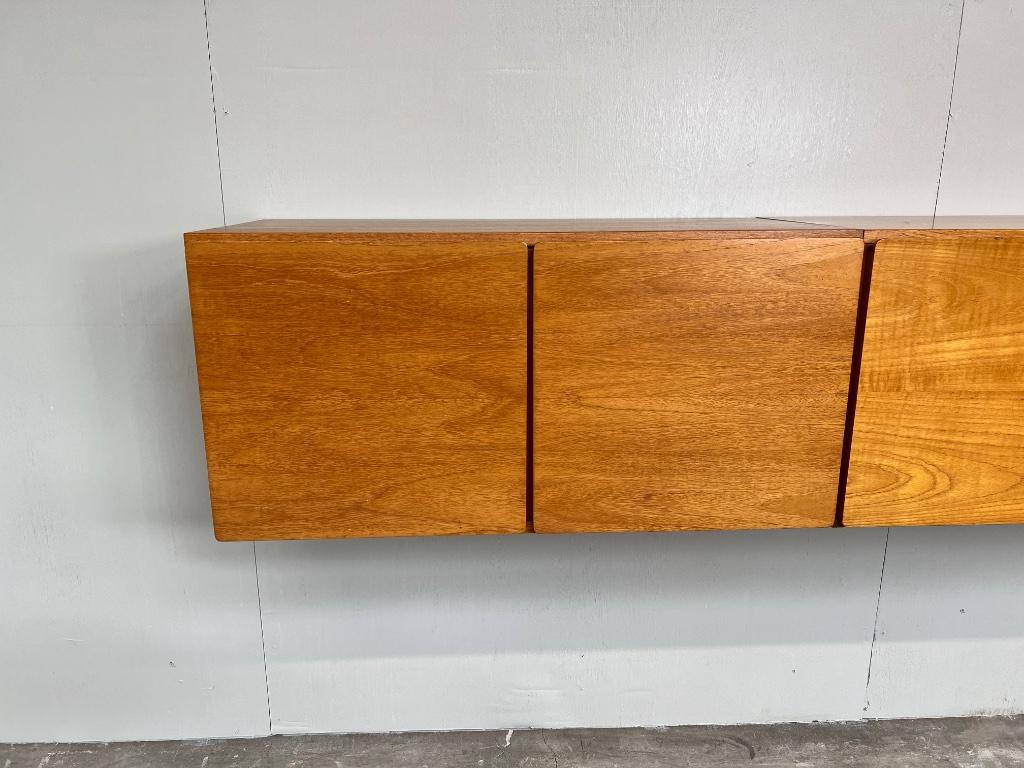 Vrij-hangend Teakhouten jaren 60 Retro dressoir in 3 delen, Gebruikt, Teakhout, 200 cm of meer, Verzenden