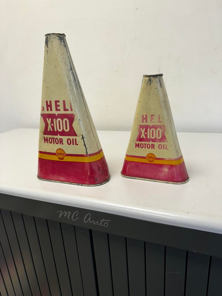 SHELL X-100 zeldzaam triangel blik, Verzamelen, Ophalen of Verzenden, Gebruikt, Verpakking