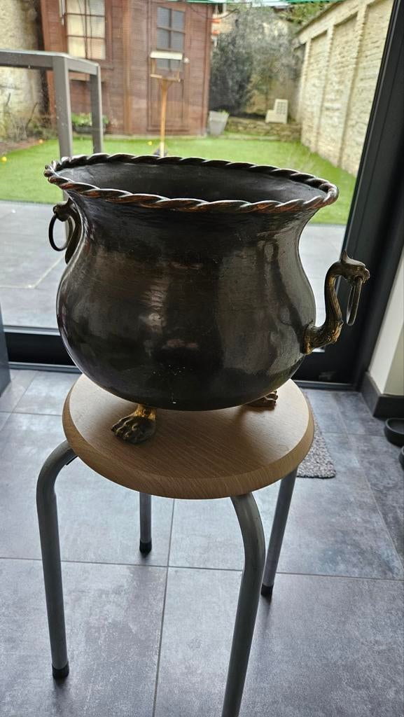 Koper bloempot, mooie patine., Antiek en Kunst, Ophalen, Brons
