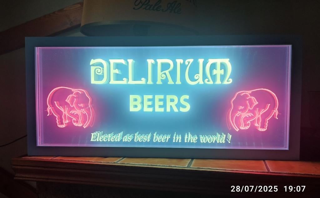 Prachtig knipperlichtbord van Délirium., Ophalen of Verzenden, Nieuw, Reclamebord, Plaat of Schild, Overige merken