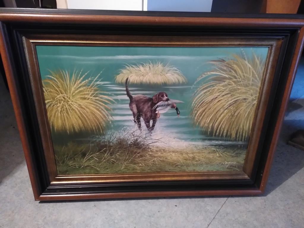 Schilderij Leiford dog caught duck, Antiek en Kunst, Kunst | Schilderijen | Klassiek, Ophalen