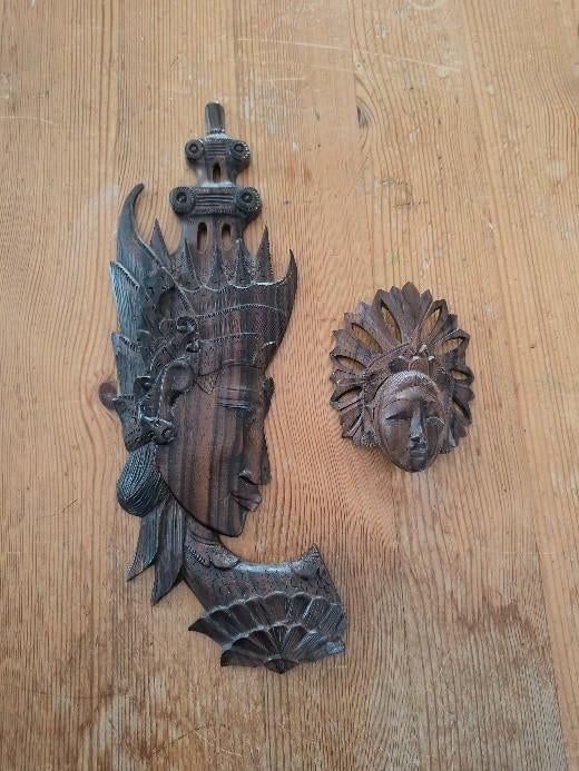 Set Balinese Houten Wandmaskers, Antiek en Kunst, Curiosa en Brocante, Ophalen of Verzenden