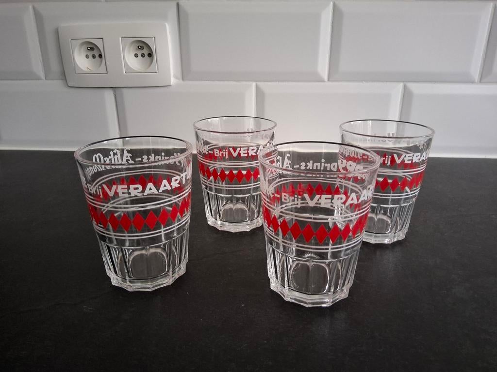 4 VINTAGE glazen Abts Monopole-Brij Vervaart, Ophalen of Verzenden, Zo goed als nieuw